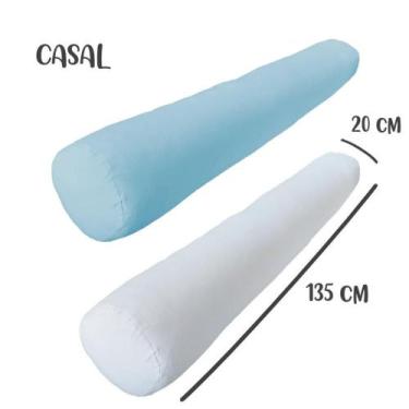 Imagem de Kit 02 Capas para Rolo de Cabeceira Casal 135x20cm Branca e Azul Arrum