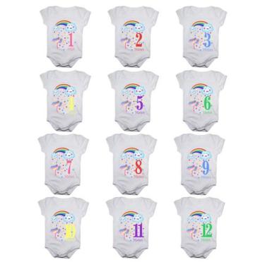 Imagem de Body mesversario chuva de benção Kit 12 bodies de bebê - Calupa, Branc