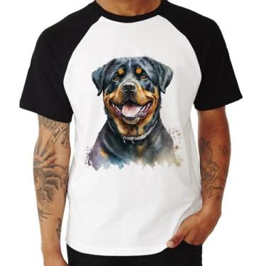 Imagem de Camiseta Raglan Cachorro Rottweiler - Foca na Moda, Branco, Preto, P