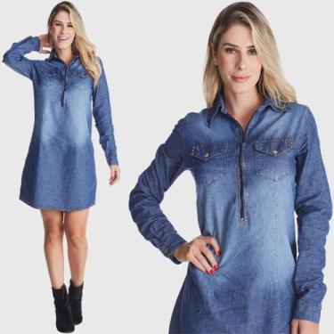 Imagem de Vestido Jeans HNO Jeans Chemise Fechamento Ziper Azul, GG
