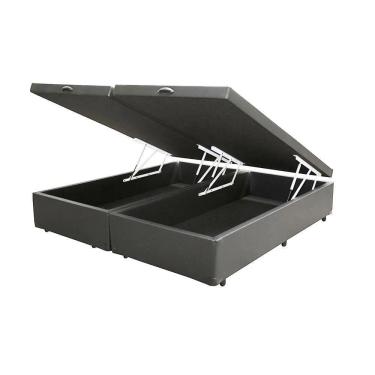 Imagem de Base Cama Box Baú Blindado Bipartido Queen Size Couro Sintético Cinza 43x158x198