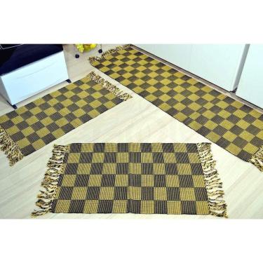 Imagem de Jogo de Passadeira de Tear Xadrezinho - Mostarda e Preto