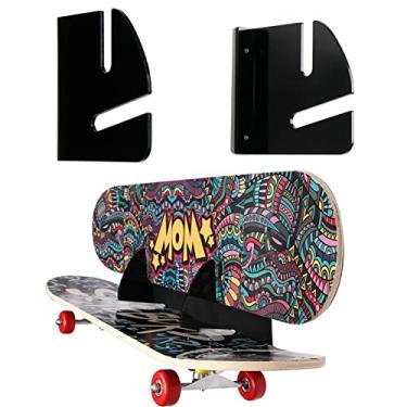Imagem de HHUXIUE Prateleira de skate montada na parede suporte de skate suporte de skate, estrutura de skate de rolamento, design horizontal de economia de espaço (preto)