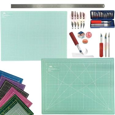 Imagem de Base Para Cortes 60x45 Dupla Face Autocura Multiuso Artesanato Patchwork Scrapbook Kit Estilete de Precisão 13pcs Regua 60cm (Tiffany)