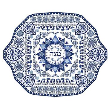 Imagem de Aviv Judaica Pessach Seder Matzo Plate Ornate Renaissance Pattern by Artist Jessica Sporn - Bandeja quadrada Matzah de 26,7 cm com design floral artístico