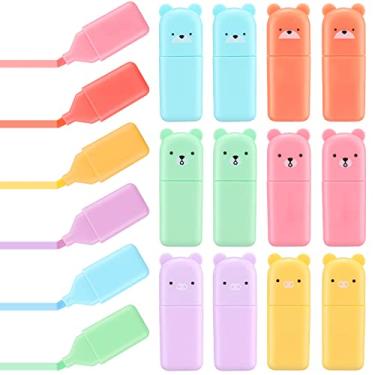 Imagem de Ireer 18 Pcs Bear Highlighter Pens Assorted 6 Macaron Colors Chisel Tip Marker Pens Mini Cartoon Aesthetic Highlighters Cute Markers Kawaii Highlighters for Writing Graffiti Drawing Office School Kid