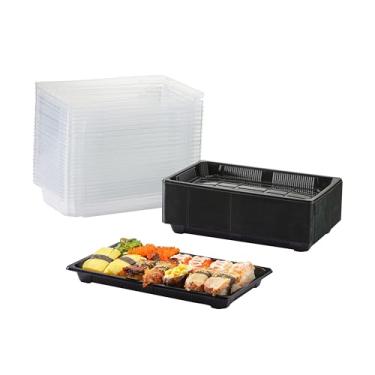 Imagem de DealbyBox 300 bandejas descartáveis de sushi pretas com tampa transparente caixas de embalagem de sushi recipientes de transporte (grande)