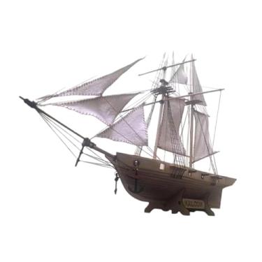 Imagem de Fenteer Mini modelo de de madeira em miniatura barco à vela faça você mesmo montagem artesanal tema náutico ornamento de mesa para casa de brinquedo