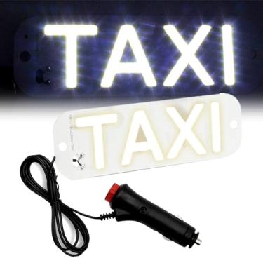 Imagem de Placa Letreiro Luminoso de Sinalização, Led TAXI (Led COB) (BRANCO) (DC 12V) (Fundo Branco) com Ventosas para Fixação no Parabrisas e com Plug Conector P4 para Tomada 12v de Carro e Botão Liga e Desliga - Branco