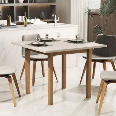Imagem de Mesa de Jantar 80x80 Até 4 Lugares Pés em Madeira Maciça Reforçada - OffWhite