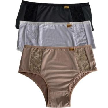 Imagem de Kit 3 Calcinha Cós Alto Feminino Plus Size Calçola Senhora Lingerie Ci