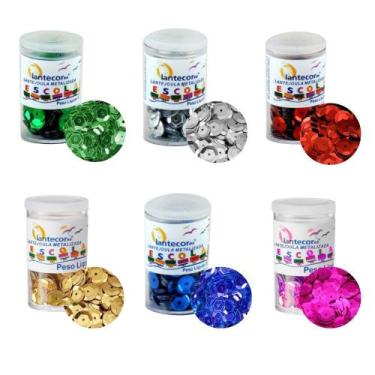 Imagem de kit 06 Lantejoulas Metalizada (10mm) Pote de 2g  Escolar  Artesanato L