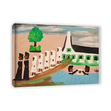 Imagem de JZSDGB Clementine Hunter Prints-Famous Paintings Wall Art Posters-Reprodução em tela - "Batismo-emoldurado pronto para pendurar arte de parede Imagens de paisagem para decoração de casa 30 x 42 cm (12