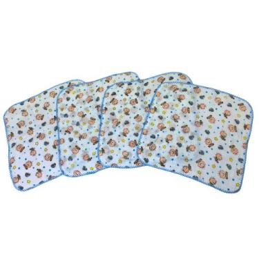 Imagem de 5 Fraldinhas De Boca Bebê Turma Da Mônica E Cebolinha 33x33cm Com Croc