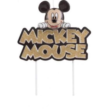 Imagem de Vela Aniversário Mickey Colorido Glitter Dourado - 01 unid - Silverfes