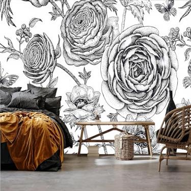 Imagem de Lcythiazole Papel de parede floral de tamanho personalizável - Papel de parede floral feminino, papel de parede removível para quarto de meninas, sala de estar