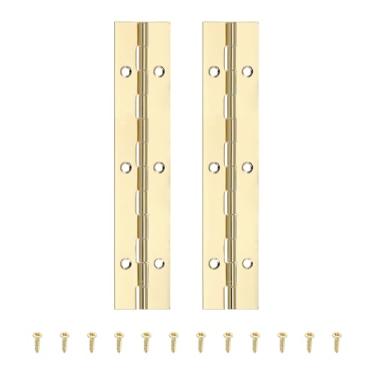 Imagem de PATIKIL Dobradiça de piano de 15 x 3 cm, 2 peças de dobradiça contínua de aço inoxidável 304 com furos para porta de portão de piano, caixa de armazenamento de madeira, barco de armário, dourado