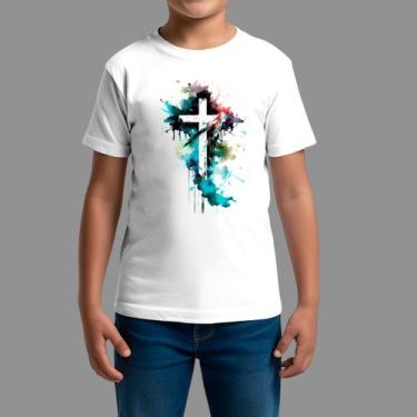 Imagem de Camisetas Infatil Básica Casual Moda Religiosa Gola Redonda Cruz Color
