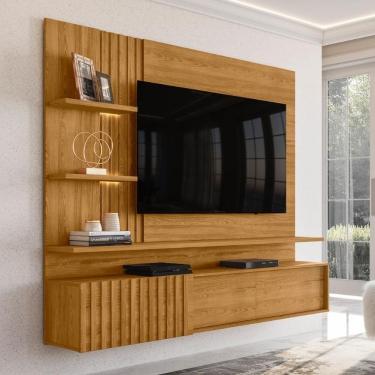 Imagem de Home Para TV Painel Com LED Porta Ripada Nice Cumaru
