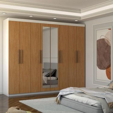 Imagem de Guarda-Roupa Casal Nirvana Plus 8 Portas 4 gavetas com Espelho Branco/Cinamomo - Panorama Móveis