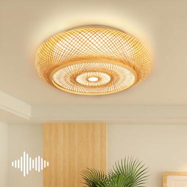 Imagem de YCMGEAD Luminária Boho 19,68 Pol. Tambor Tecido À Mão Luz De Teto De Bambu Inteligente Com Controle De Voz 3000-6000K Luzes De Quarto Para Teto Luminária De Montagem Embutida De 50 W Lâmpadas De Tet