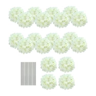 Imagem de Ｂｅｓｇａ Flores artificiais de hortênsia Arranjos florais decorativos, adereços de fotos com caule para decoração de casamento em casa do chuveiro, Branco
