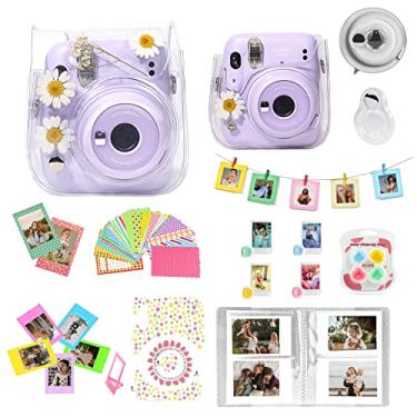 Imagem de WOGOZAN Mini 11 acessórios para câmera instantânea Fujifilm Instax Mini 11 incluem capa, filtros de cor, álbum de fotos, molduras 2 x 3, lente de selfie e adesivos (margarida de flor real transparente