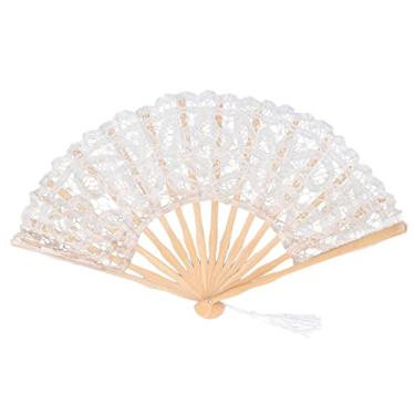 Imagem de Ventiladores dobráveis ​​decorativos, ventilador de mão estilo vintage, ventilador de mão esqueleto para decoração de festa, decoração de parede, apresentações de palco, etc. (Beige)