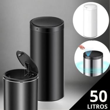 Imagem de Lixeira Automática Redonda 50 Litros com Sensor Preta Premium Acabamet