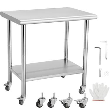 Imagem de Bancada de trabalho de aço inoxidável NSF de 76 x 61 cm com 4 rodas e ganchos, altura ajustável para atividades ao ar livre, restaurantes, hotéis, oficinas, cozinhas, garagens e jardins