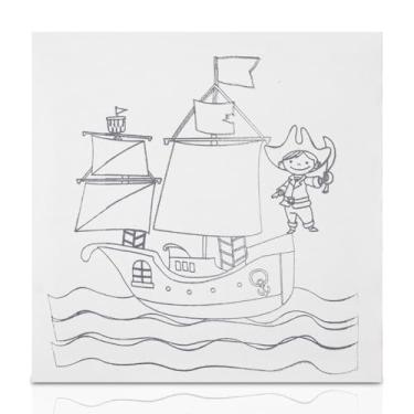 Imagem de Tela De Pintura Riscada, 30cm X 30cm, Desenho: Barco - Souza & Cia (Ref: 8160)