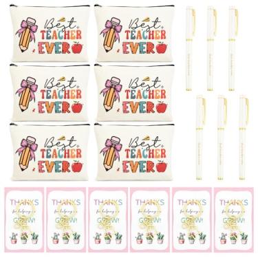 Imagem de SOIDRAM Presentes para professores, kit de sobrevivência, kit de sobrevivência, chaveiro, Apple Bookmarks, canetas para mulheres, 18 peças de presentes Best Teacher Ever, 18 peças de presentes Best