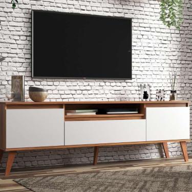 Imagem de Rack Para Tv 180cm Retro Mdf Nogal Com Branco Dallas - On Móveis