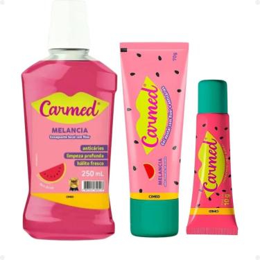Imagem de Kit Carmed Melancia: Gel Dental, Enxaguante Bucal e Hidratante Labial