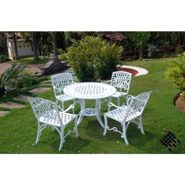 Imagem de Conjunto Búzios (01 Mesa + 04 Poltronas) Alumínio Fundido Jardim Varanda Piscina Área Gourmet Campo Artesane Móveis