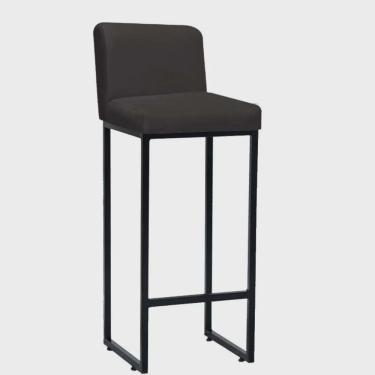 Imagem de Banqueta Alta Com Encosto Lucca -60cm chão até o assento Industrial Ferro Preto Sintético Cinza- Ahz Móveis