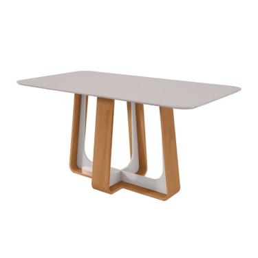 Imagem de Mesa de Jantar Retangular com Tampo de MDF 25 mm e Vidro Sintonia Off White e Amêndoa 170 cm