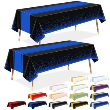 Imagem de LANLISA Toalha de mesa preta e azul, pacote com 2, toalhas de mesa de plástico descartáveis para festa de baile de máscaras de aniversário e formatura