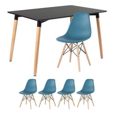 Imagem de Mesa De Jantar Retangular Eames 80 X 120 Cm Preto + 4 Cadeiras Eiffel Dsw Turquesa