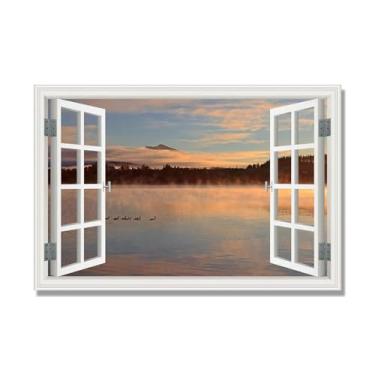 Imagem de PY3H69 Arte de parede em tela de janela aberta, impressão natural em tela. Lindo cenário de montanha 63,5 cm, decoração de parede de paisagem de janela, decoração de casa moderna. 80 x 120 cm - 31 x