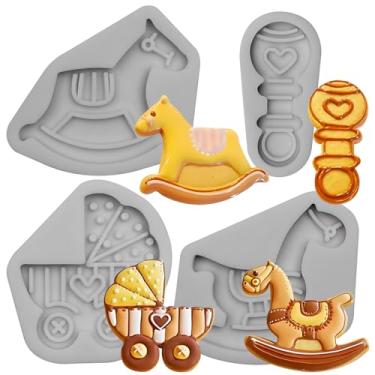Imagem de Conjunto de moldes de silicone para chá de bebê, cavalo de balanço, moldes de chocolate para biscoitos, fondant, resina de argila e doces