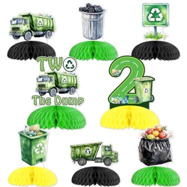 Imagem de Garbage Truck 2nd Birthday Decorations 8pcs Watercolor Trash Truck Theme Two The Dump Honeycomb Centerpieces Rubbish Truck Table Decors Waste Management Second Bday Decor Recycling Bin Party Supplies