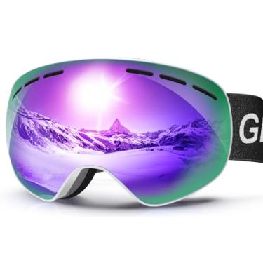 Imagem de GlaRid OTG Ski Goggles PRO, sem moldura, 100% proteção UV, óculos de esqui anti-neblina masculinos, óculos de snowboard masculinos/mulheres/adultos/jovens (armação branca Revo Pinklens VLT 19-42%)