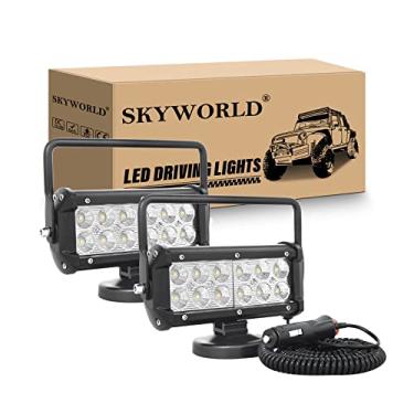 Imagem de SKYWORLD Barra de luz LED portátil com base magnética de 2 peças, feixe de inundação de 7 polegadas 36 W, 12 V 24 V, luzes de condução off-road, luz de neblina para carro, caminhão, 4x4, SUV, ATV, tratores, escavadeira, branco 6000K, luzes de busca LED