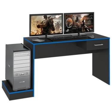 Imagem de Mesa Escrivaninha Gamer 1 Gaveta 160 cm Preto Azul ARLY - Milani Store