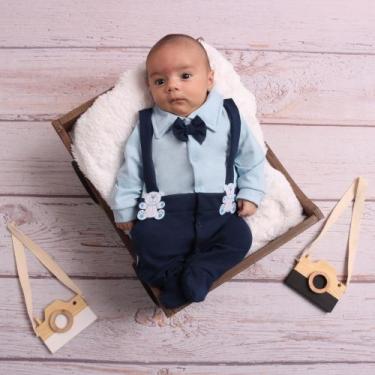Imagem de Macacão Bebe Menino com Suspensorio detalhe de Ursinho 100% Algodão - 