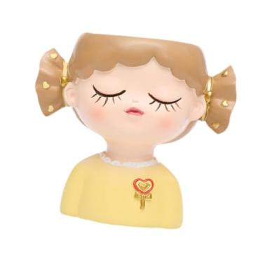 Imagem de IEUDNS Vaso de flores para meninas, estátua de resina, escultura, enfeite de estatueta, recipiente para plantas, vaso de flores para jardim, casa, escritório, Roupas Amarelas