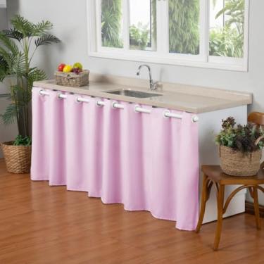 Imagem de Cortina Pequena para Pia 2,80m x 80cm Simples Oxford Decorativa Baratinho (ROSA)