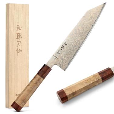 Imagem de HEZHEN Faca De Chef Kiritsuke, 8,3", 37 Camadas, Cobre Tricolor, Aço Damasco, Japonesa, Profissional Para Chefs E Culinária Doméstica, Afiada Como Navalha, Cabo Madeira Sicômoro