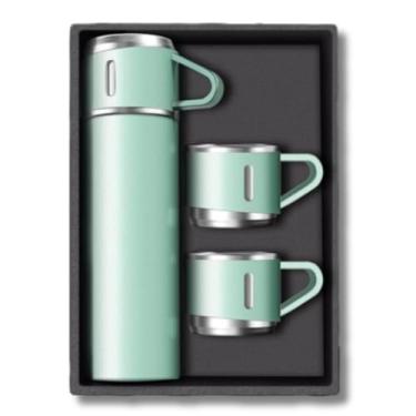 Imagem de Conjunto de Garrafa Térmica 500ml com 3 Canecas em Inox, para Bebidas Quentes e Frias, (VERDE)